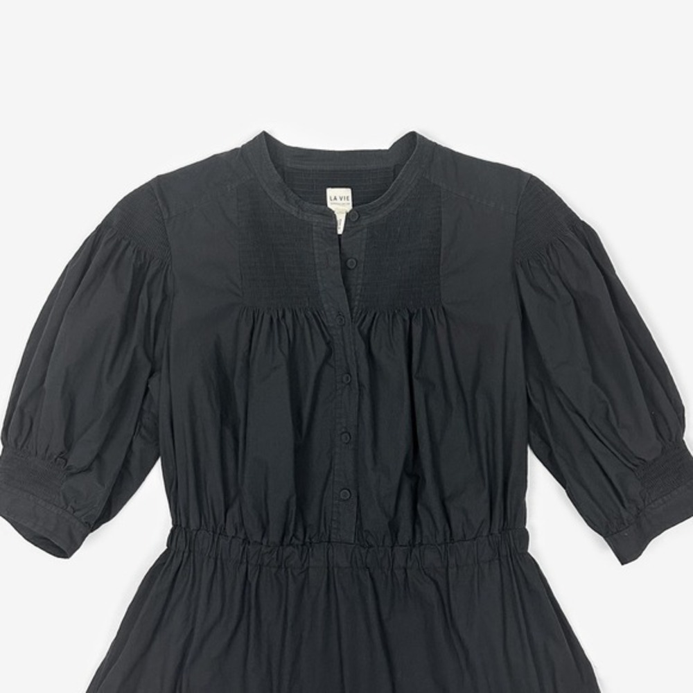 La Vie Rebecca Taylor Tiered Mini Dress Size M Black Cotton Classic Quiet Luxury - Picture 5 of 9